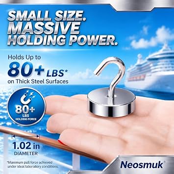 Neosmuk Magnetic Hooks Steel Tube Design for Cruise,80lb+ Silver,10 Pack