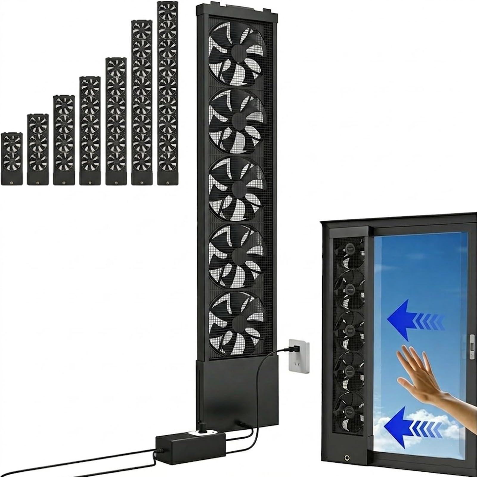 Ventilateur de fenêtre vertical silencieux pour fenêtre coulissante sans outil