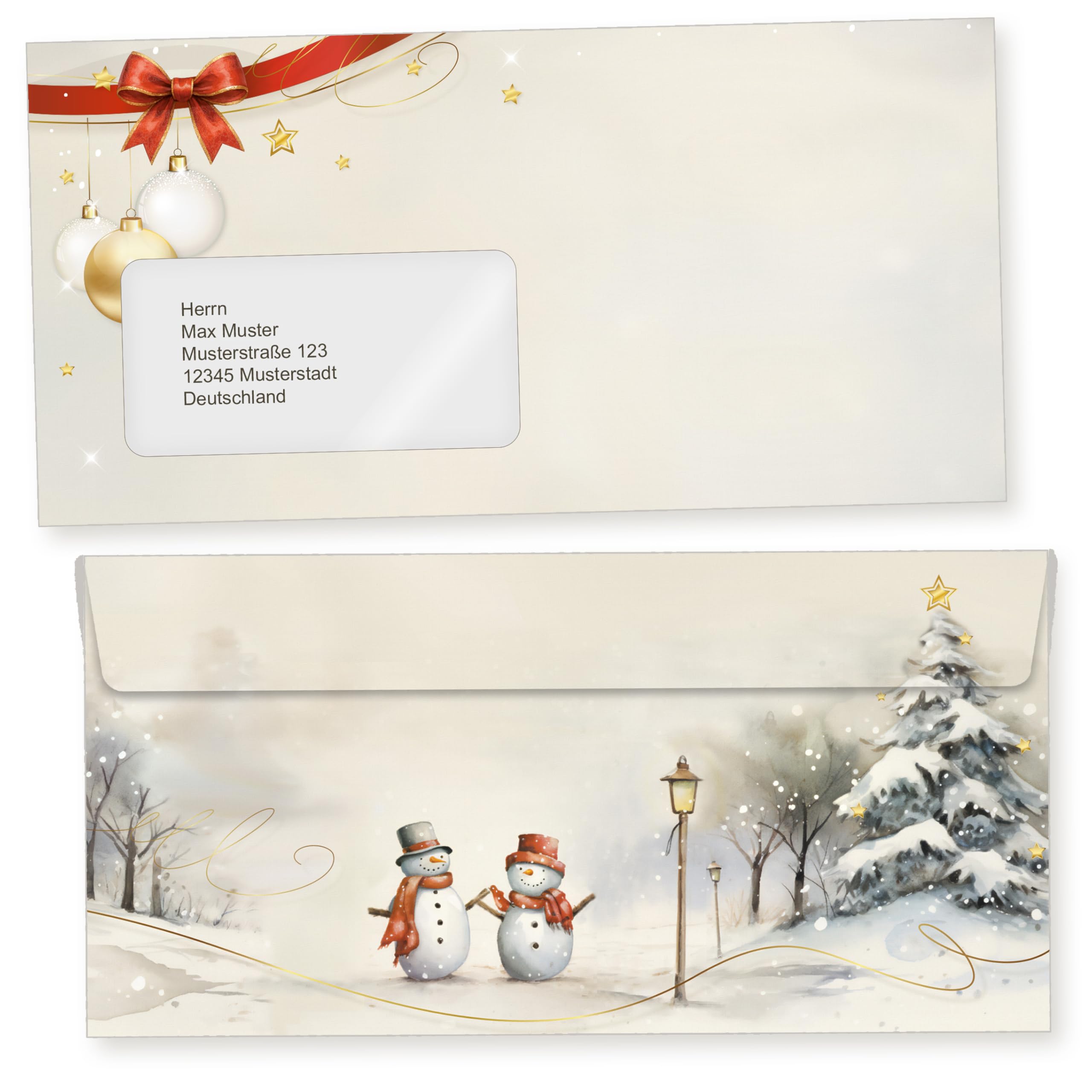 Snöfest 250 Sets Weihnachtsbriefpapier mit Fensterumschlag, Briefpapier Weihnachten A4 mit Umschlag mit Fenster