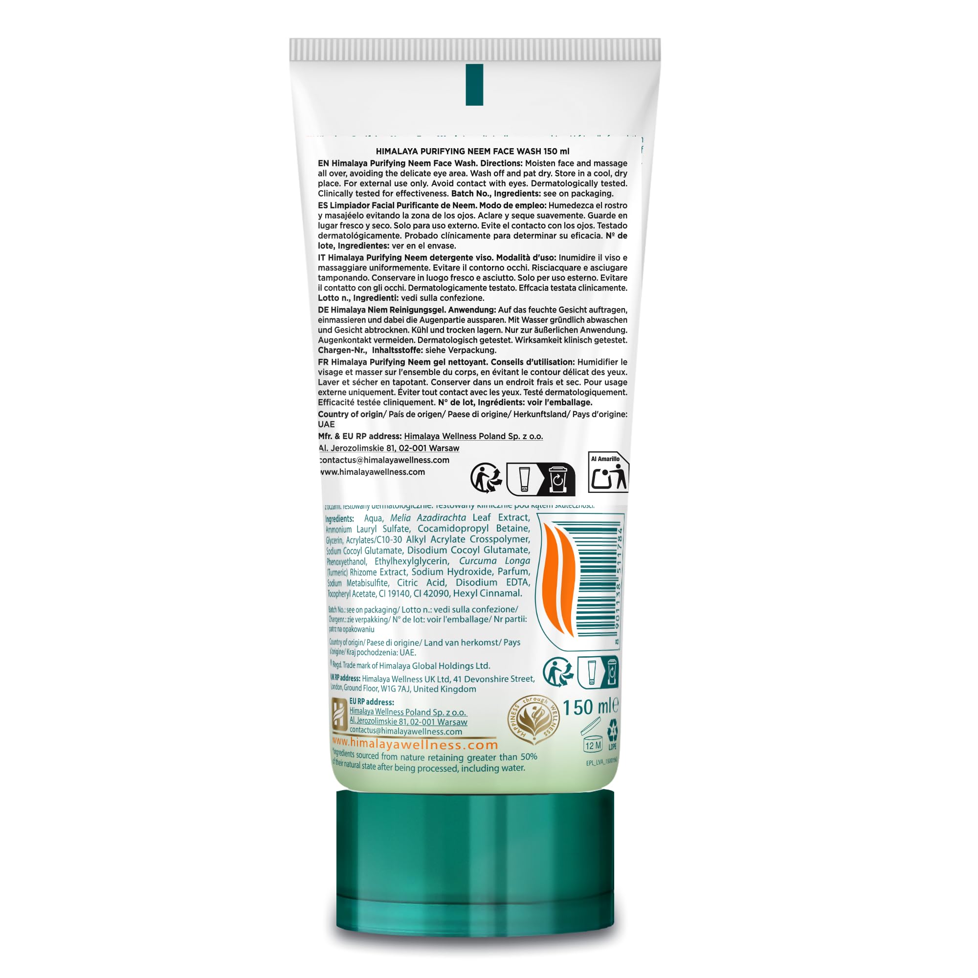 HIMALAYA HERBALS Neem Gel detergente viso purificante al Neem, 2 unità x 150 ml, l'imballaggio può variare