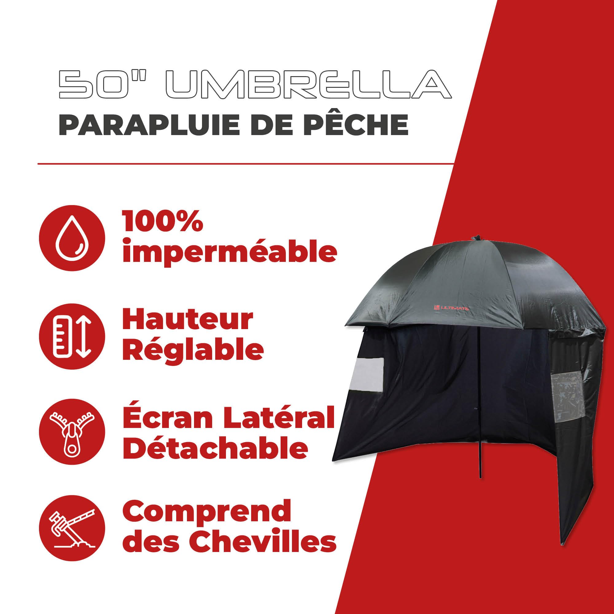 Ultimate Parapluie De Pêche Avec Panneau Latéral 50'' Umbrella With Side Sheet - Parapluie De Pêche