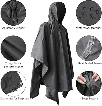 ElifeAcc Waterproof Poncho Multifunctional Rain Poncho Adult Waterproof for Outdoor Activities
