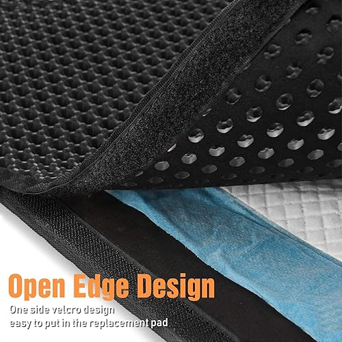 Miniatura 4 de Tapete para caja de arena para gatos para hogares de varios gatos, 30 x 24 pulgadas, XXL, impermeable, con asas y rejilla hexagonal 30% más ancha,