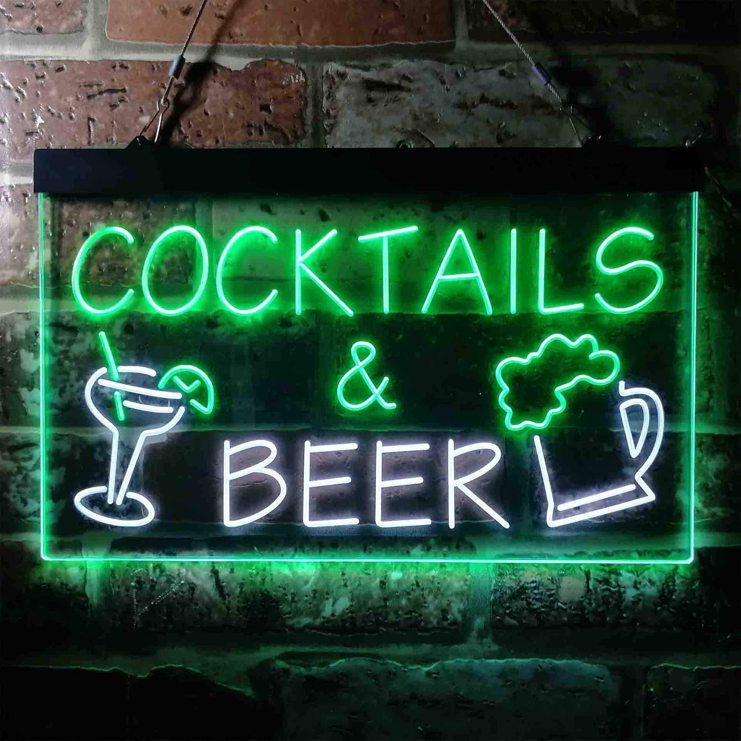 ADVPRO Cocktails & Beer Bar Pub Wine Dual Color LED Neon Sign White & Green 12 x 8 Inches st6s32-i3645-wg