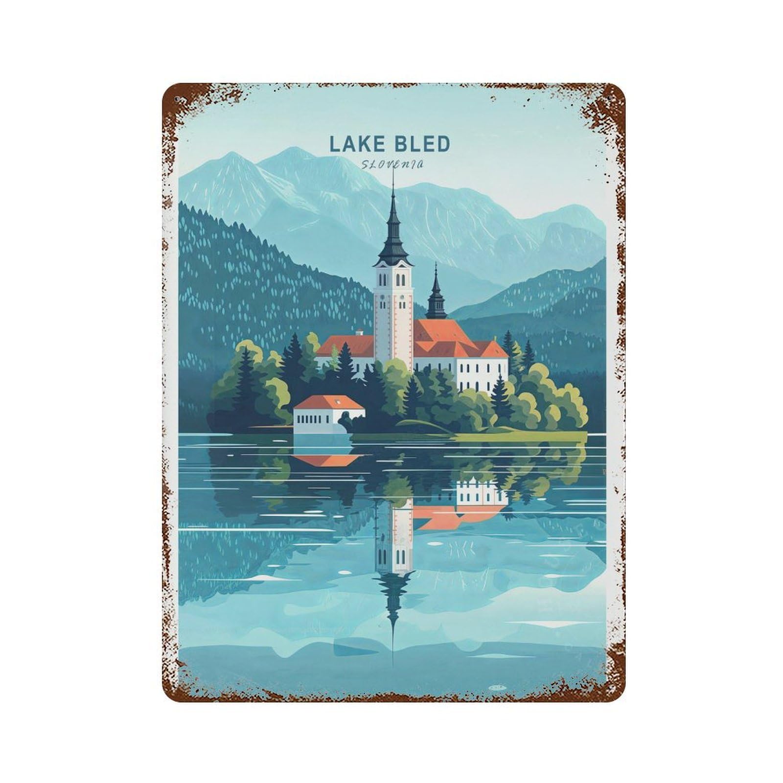 xiaoxiaoshen Lake Bled Slovenia Travel Gifts, Birthday Wall Decor Art Metal Tin Poster Modern Home Decor Art Home Bar Shop Decorations Vintage Sign 40x30cm