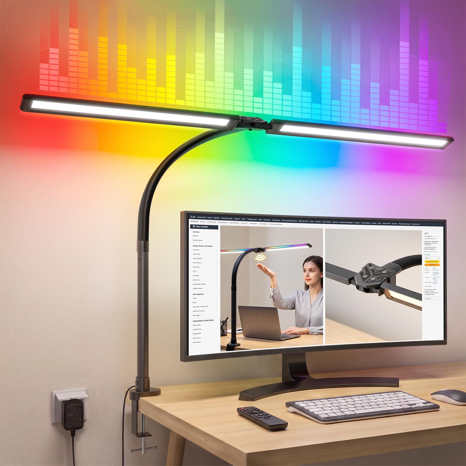 Lampada da Scrivania RGB 22W 1800LM Dimmerabile con Morsetto 90mm