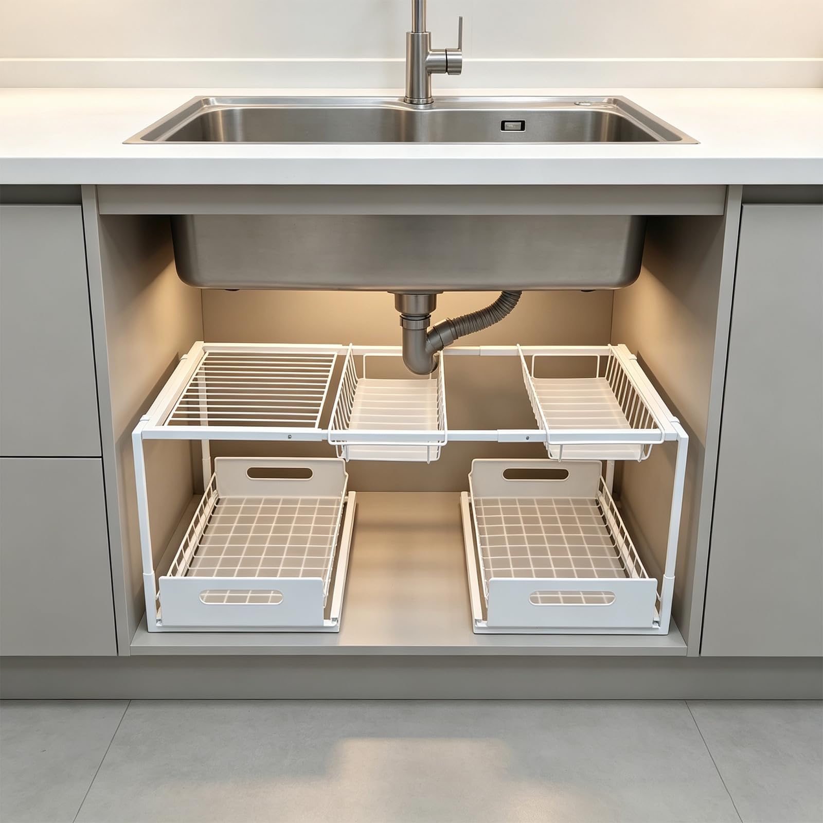 Organiseur extensible à 2 niveaux sous évier avec tiroirs coulissants