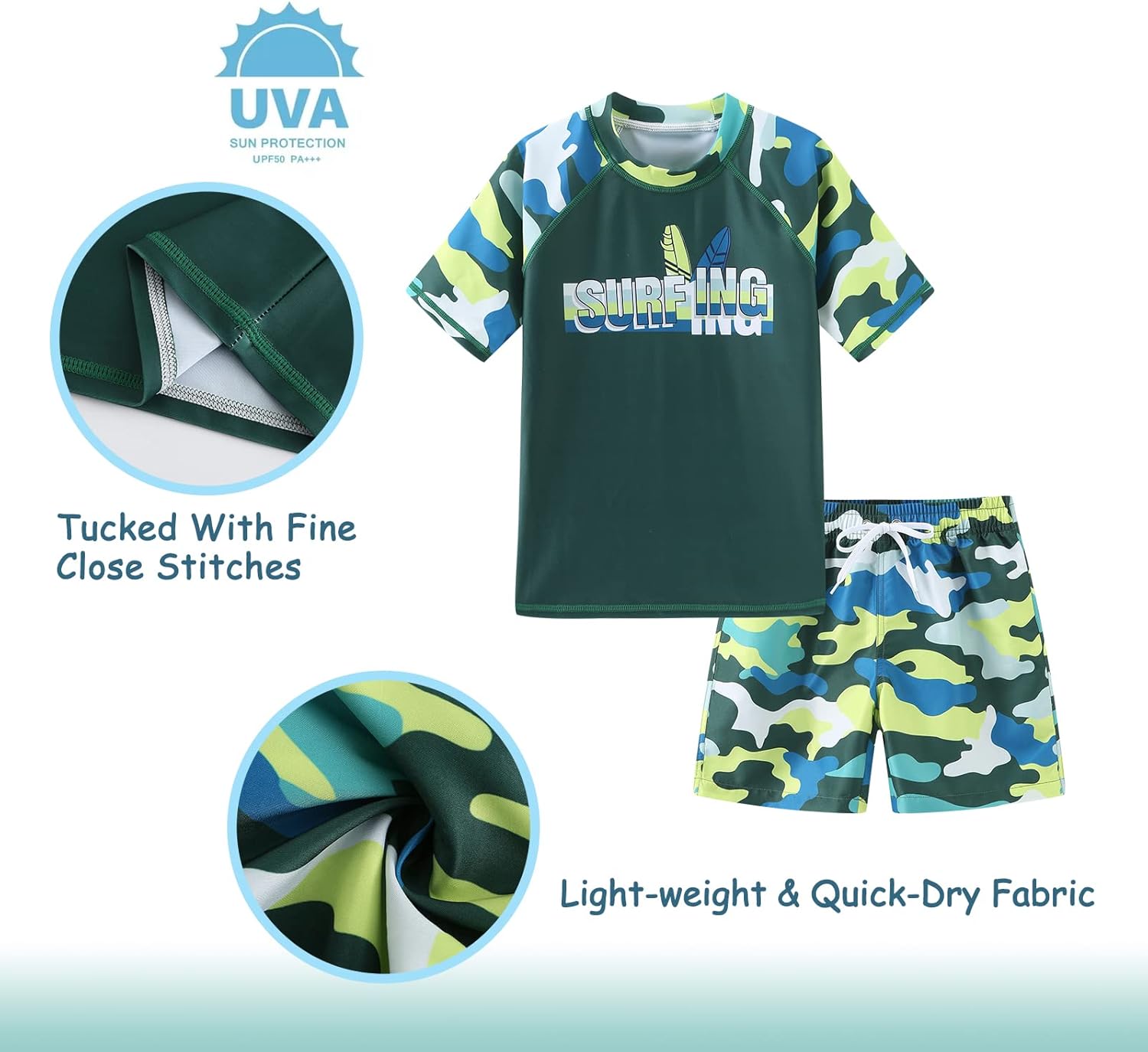 Boys Rash Guard Swimsuits Set for Boys 2 Piece Short Sleeve Swim Shirts Quick Dry Bathing Suits with Trunks - Image 5