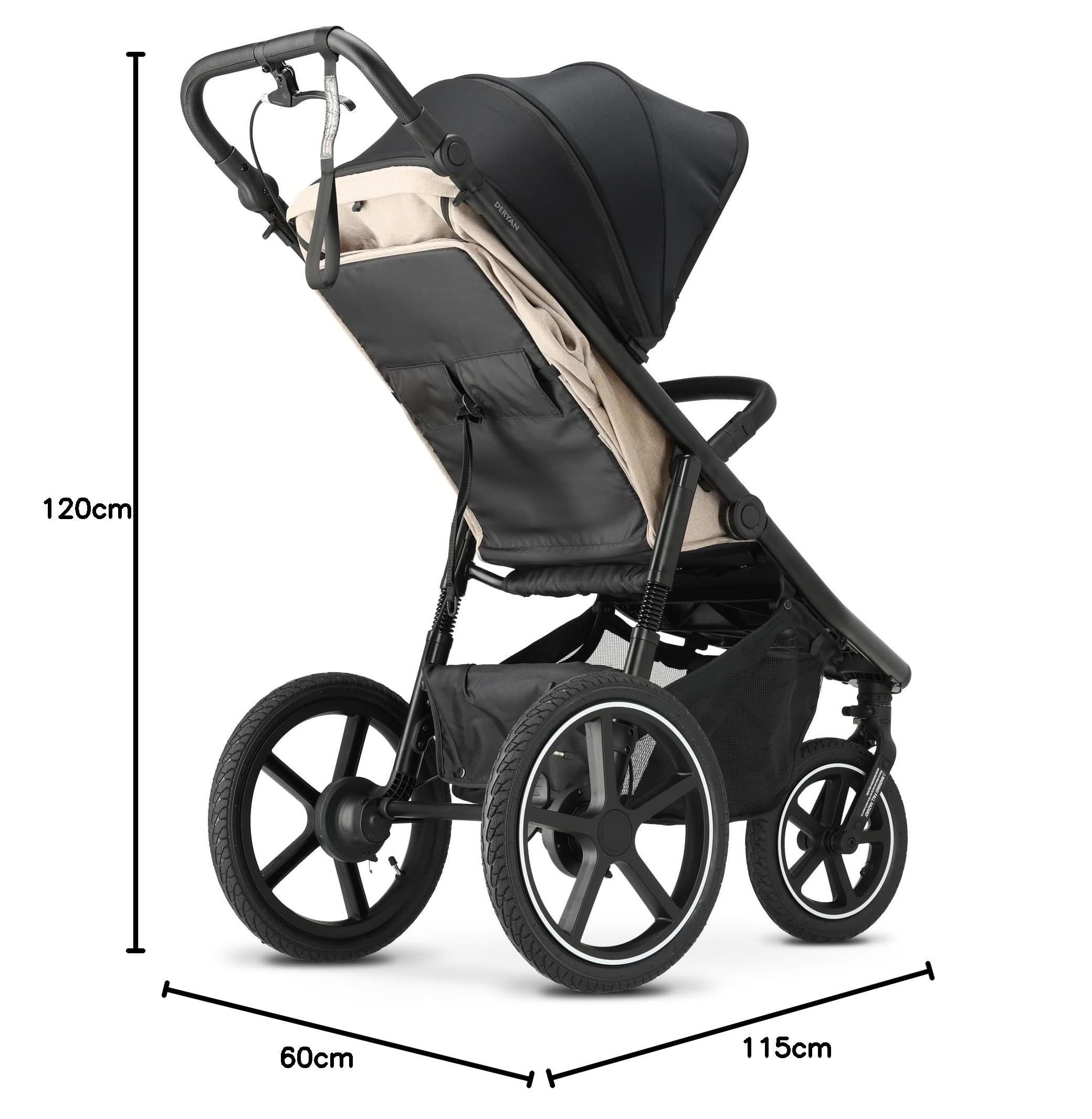 Deryan Bolt Jogger Kombikinderwagen - Zusammenklappbarer Buggy für jedes Gelände - 6 Monate bis 22 kg - Cream