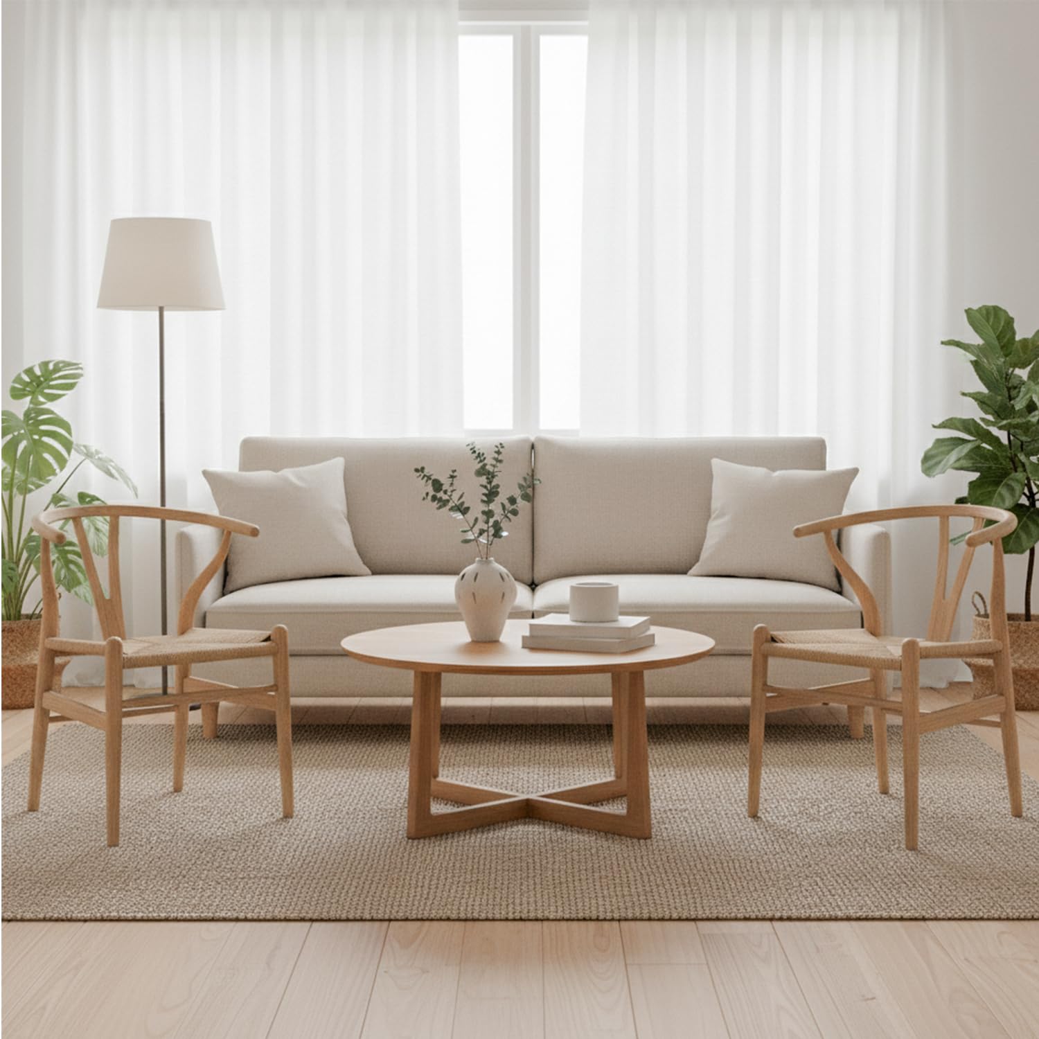Tomile CH24 Wishbone Stühle Set of 2, Esszimmerstuhl aus Massivholz mit Armlehnen, Hans Wegner MCM Mid-Century Modern Stuhl für Esszimmer & Küche, Natur