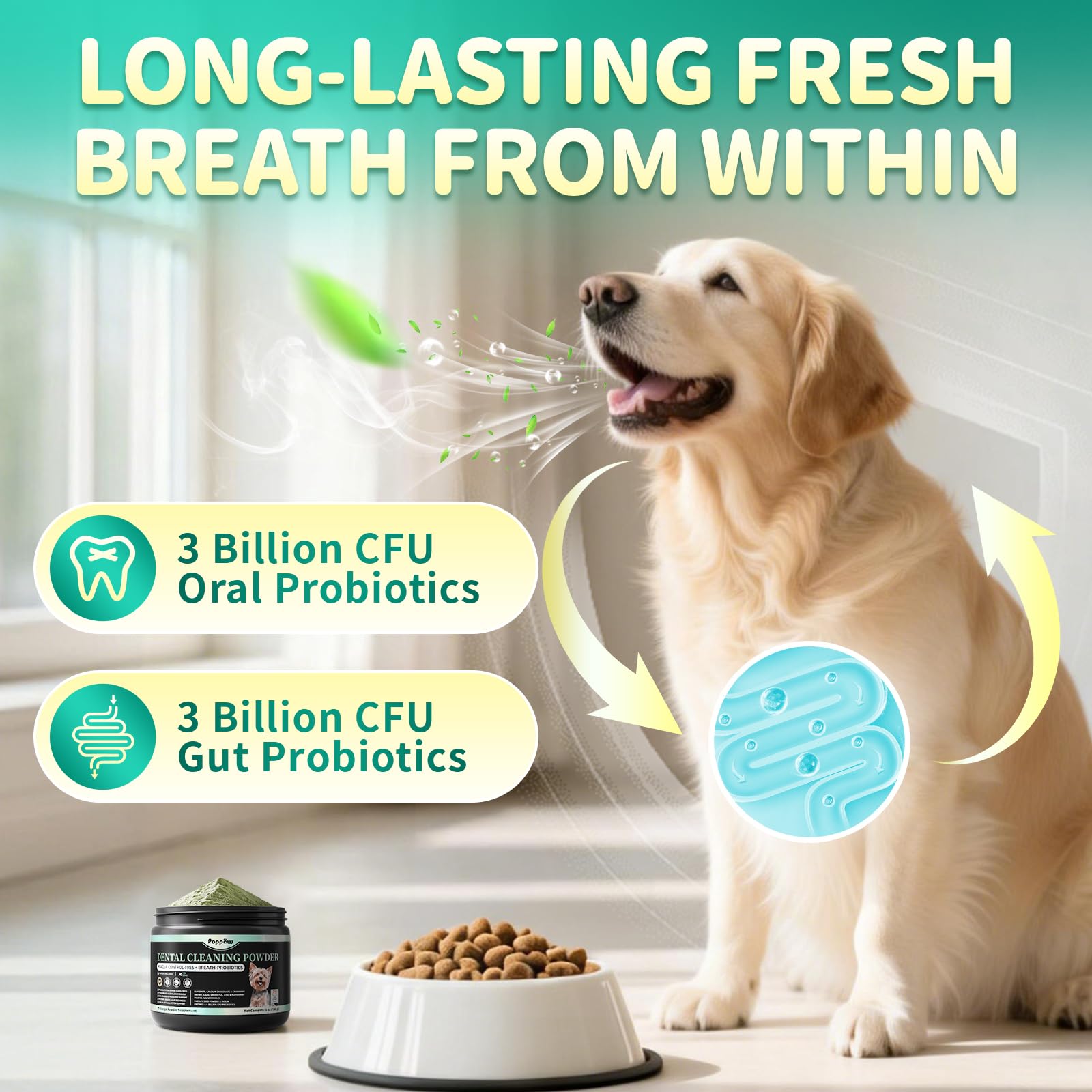 Dog Dental Powder – Teeth Cleaning Powder with 6B CFU Probiotics, Enzymes & Antioxidants, Plaque & Tartar Off, Fresh Breath Support, 75 Days, Mint Chicken Flavor, No Brushing Oral Care - image 7