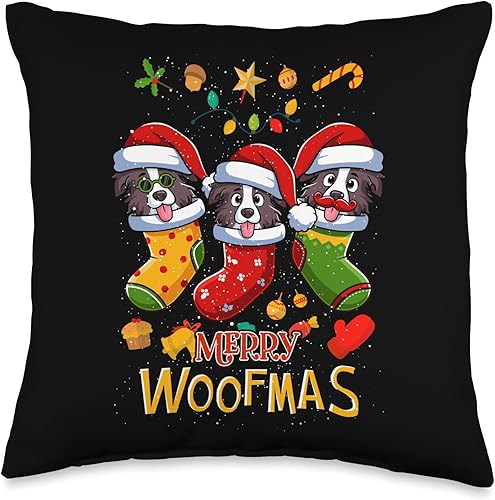 Miniatura 5 de BCC Border Collie Shirts & Dog Lover Gifts Border Collie - Almohada de Navidad de Papá Noel X-Mas Dogs de 18 x 18 pulgadas, multicolor