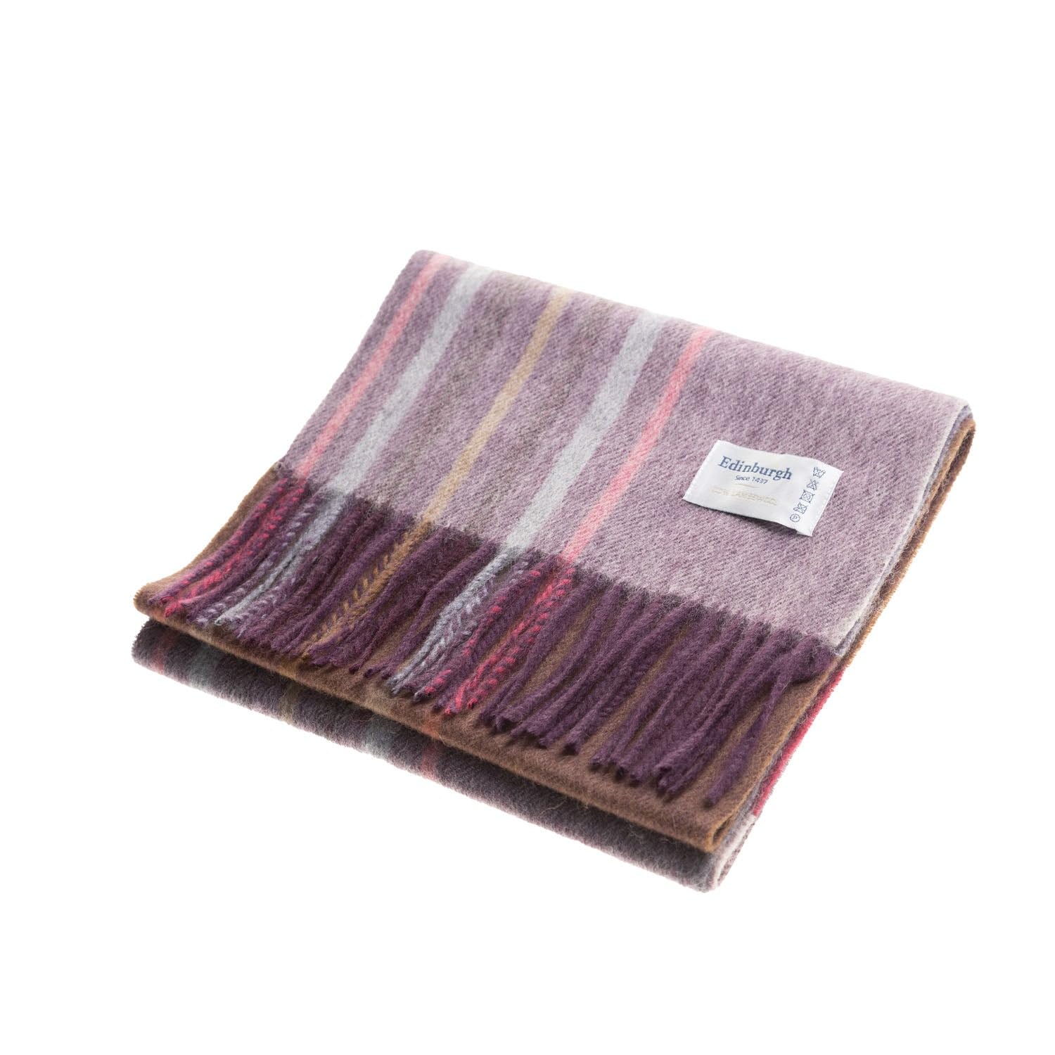 Clanwool Men's Barcode Check - Wineberry 100% Lambswool Tartan Scarf Classic Edinburgh Style Wool Scarf With Fringes – Essential Accessory