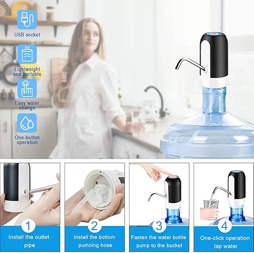 Miniatura 6 de Bomba de botella de agua eléctrica de 5 galones, dispensador de agua portátil con carga USB, botella de agua para botella universal de 2 a 5 galones