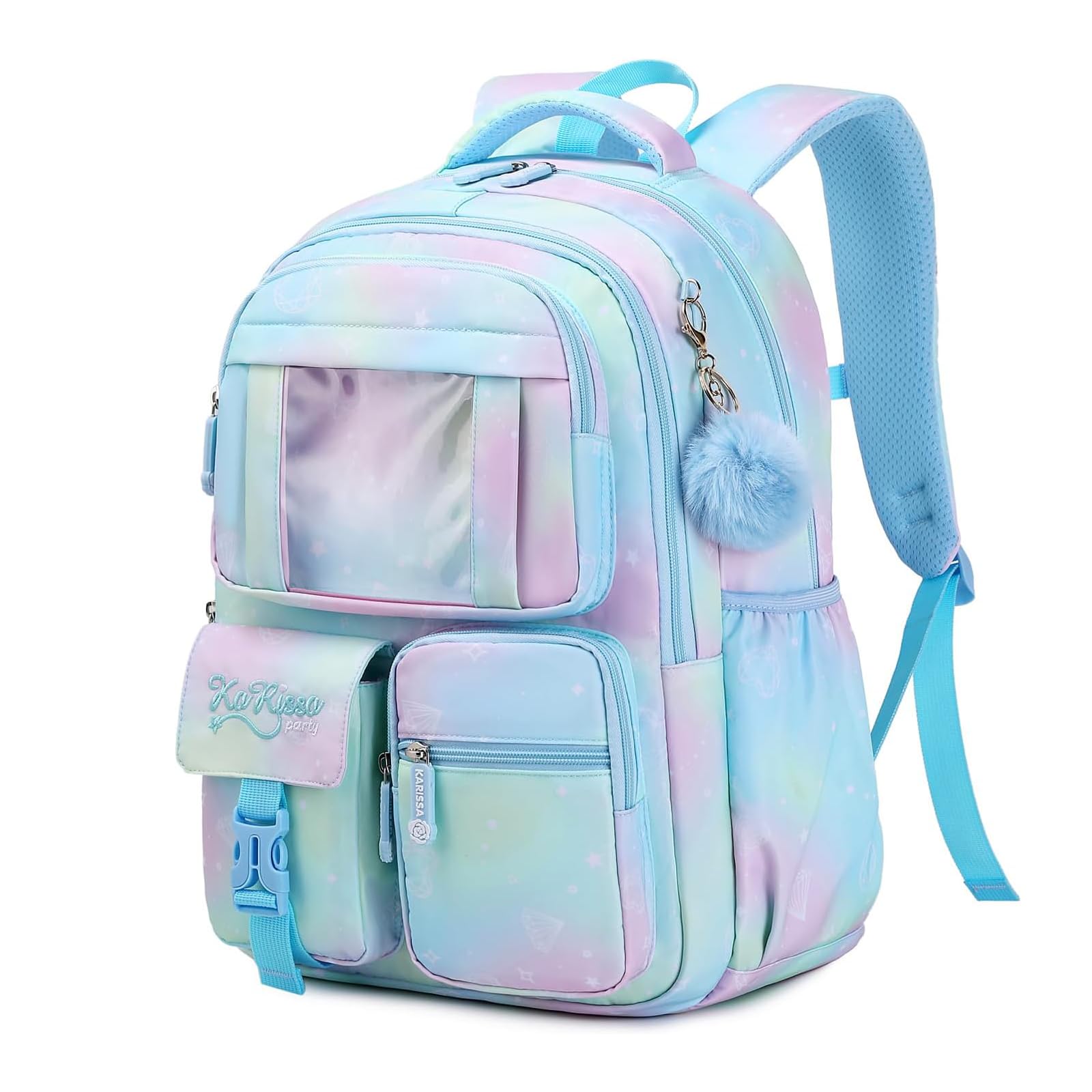 Sisipoet Schulrucksack Mädchen, Leichter Rucksack Schule mit Vielen Fächern, Schultasche Kinder für 5-12 Jahre, Wasserdicht Lässiger Schulranzen Kinder für Grundschule Mittelschule