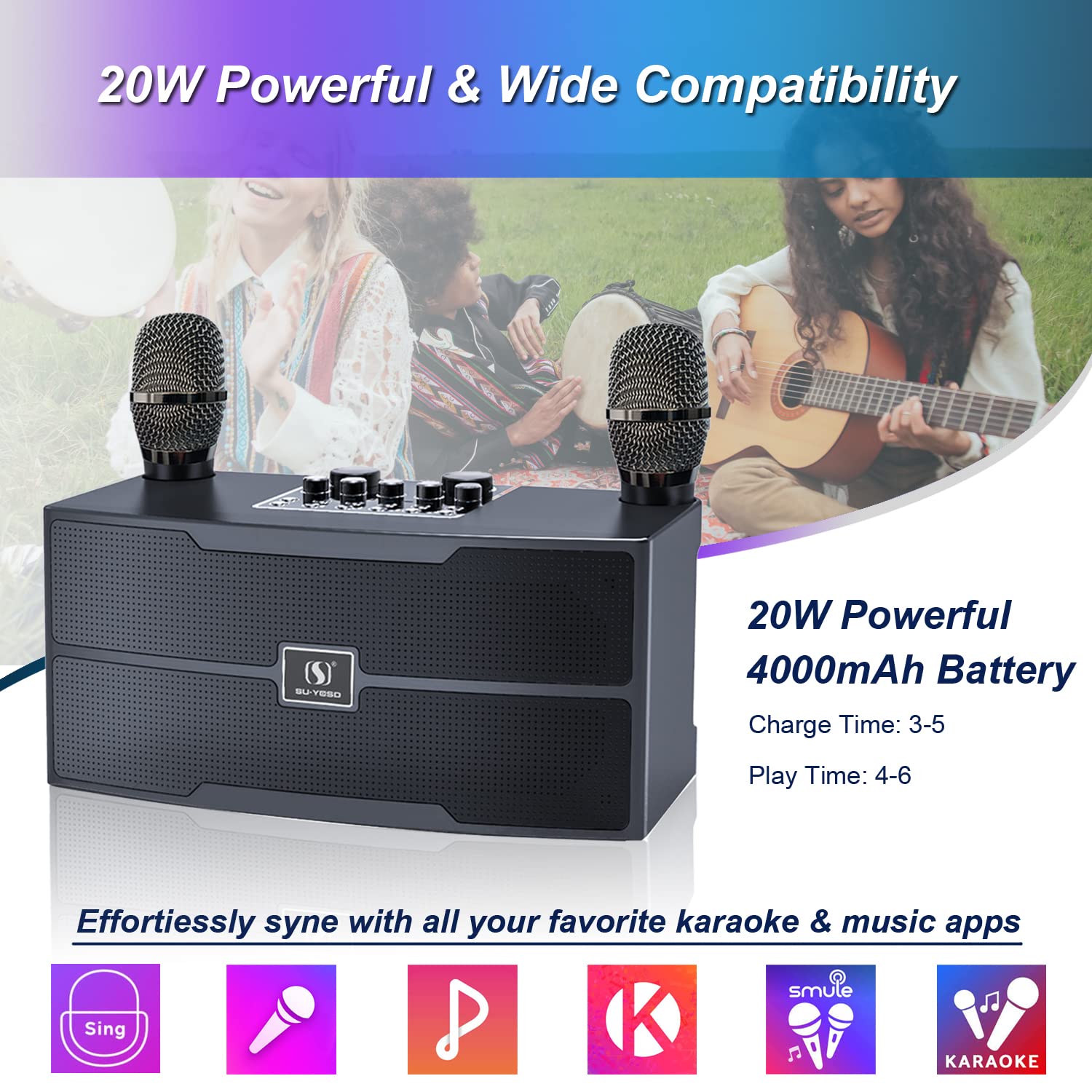Karaoke Professionale 20W Con Microfono - Sistema PA Bluetooth Con 2 Microfoni Wireless HD - Cassa Per Riunioni Di Famiglia, Matrimoni