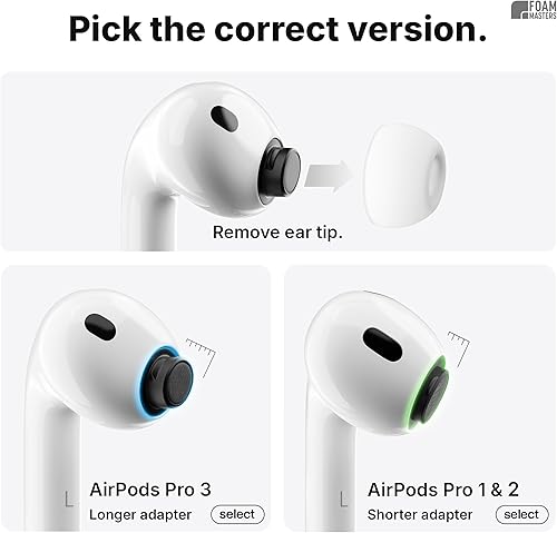Miniatura 2 de Foam Masters Puntas de Espuma Viscoelástica Ultra-Premium para AirPods Pro de 1ª y 2ª Generación 3 Pares Nueva Ver. Ajuste Seguro Súper