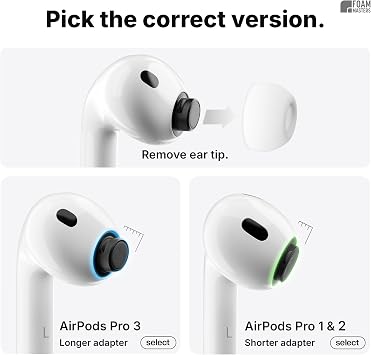 Foam Masters Memory Foam Ear Tips for AirPods Pro 1st & 2nd Gen | Comfortable | Secure | Better Noise Cancellation | Version 3.0 Replacement Buds (Small, Med, Large - 3 Pairs, Black)