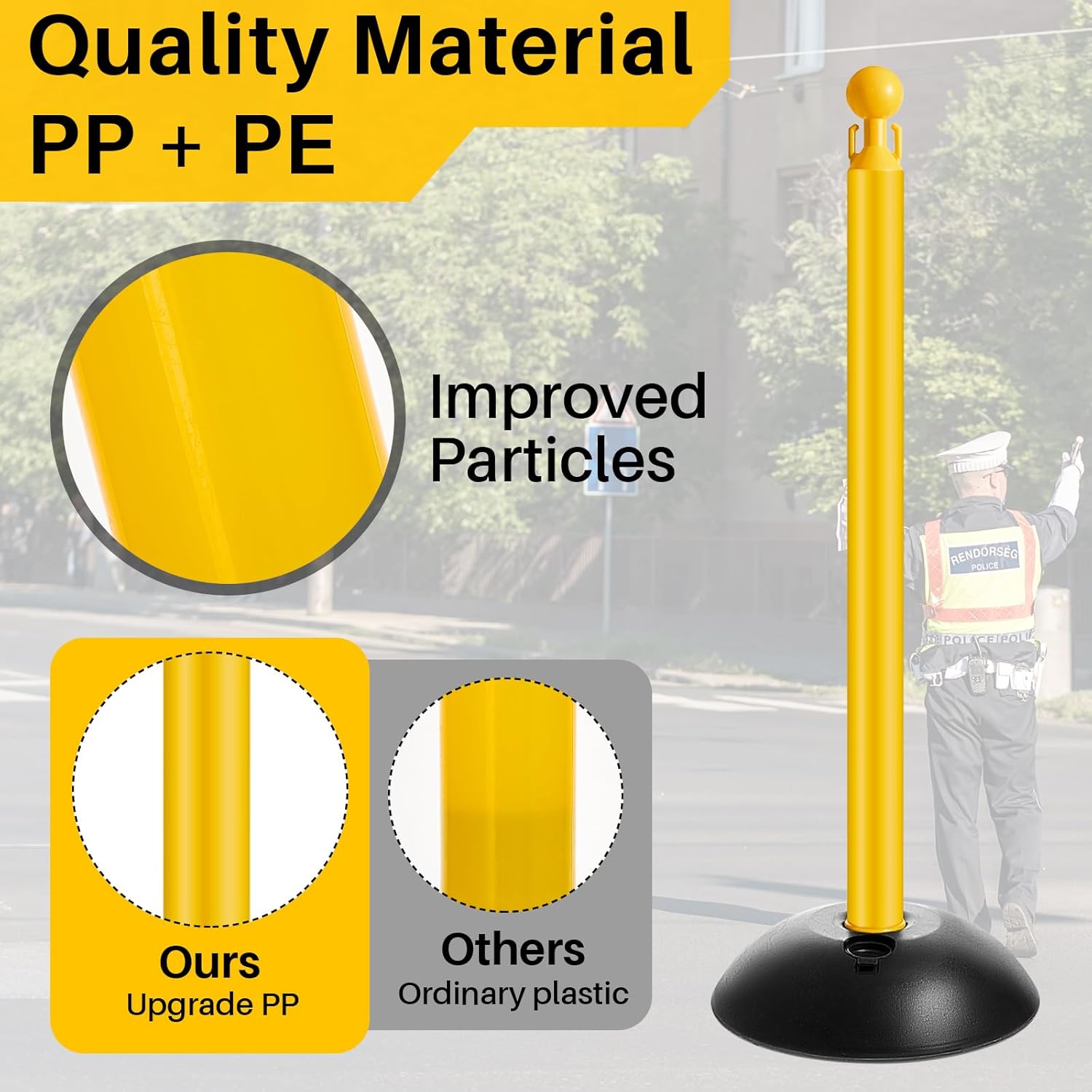 Amylove Plastic Stanchion Post Set, Traffic Warning Line Stanchion Crowd Control Safety Barriers Driveway Barrier with 5 Chains and 10 S Hooks for Outdoor Indoor Parking (Yellow,6 Pcs)