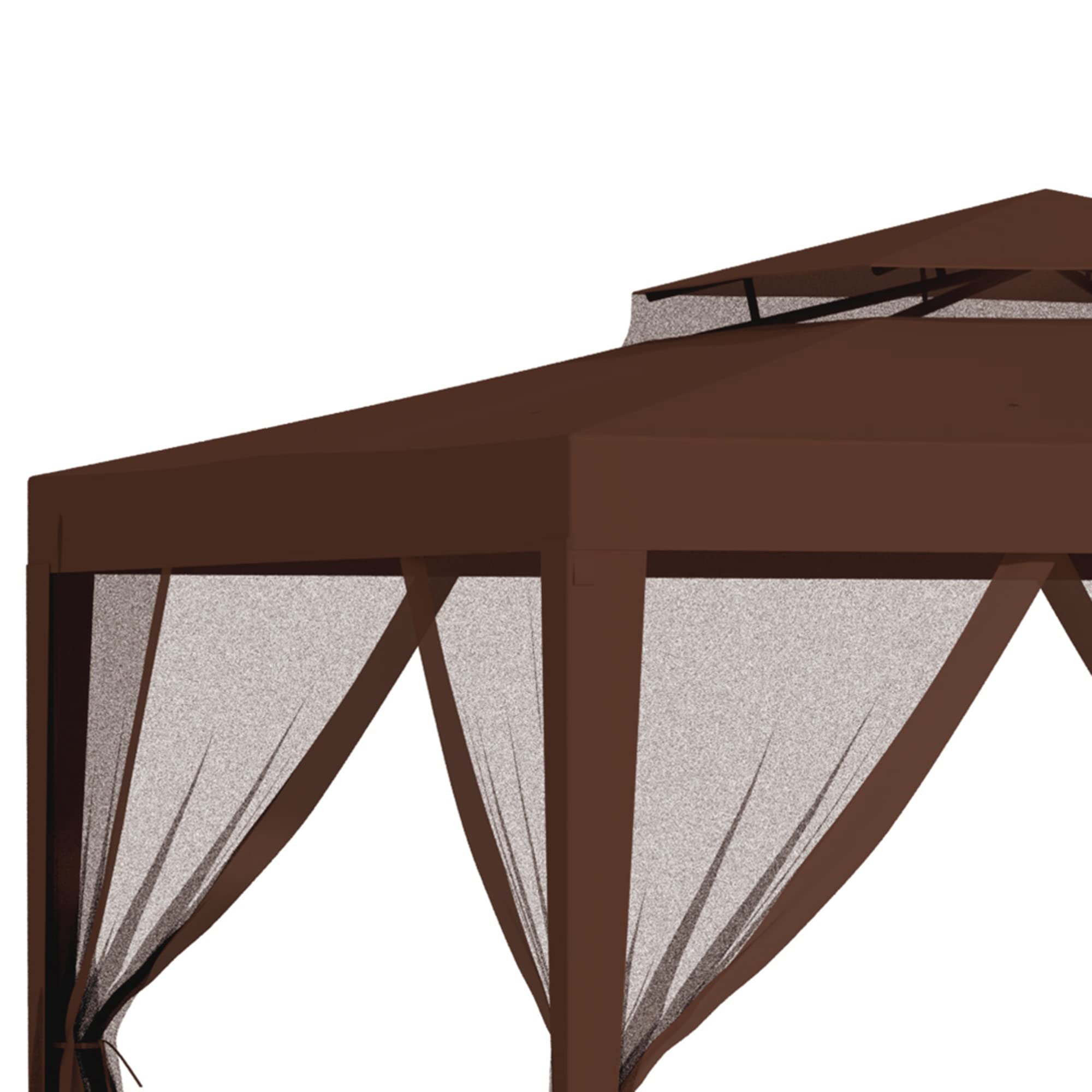 Outsunny Tonnelle Barnum de Jardin 3L x 3l m avec 4 moustiquaires Amovibles - Double Toit - Marron