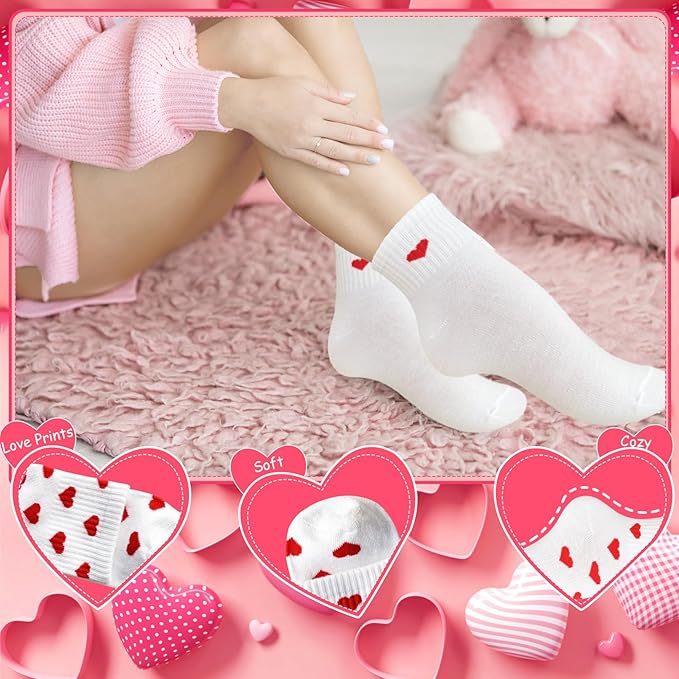 10 pares calcetines corazón blanco rojo mujer miniatura 6