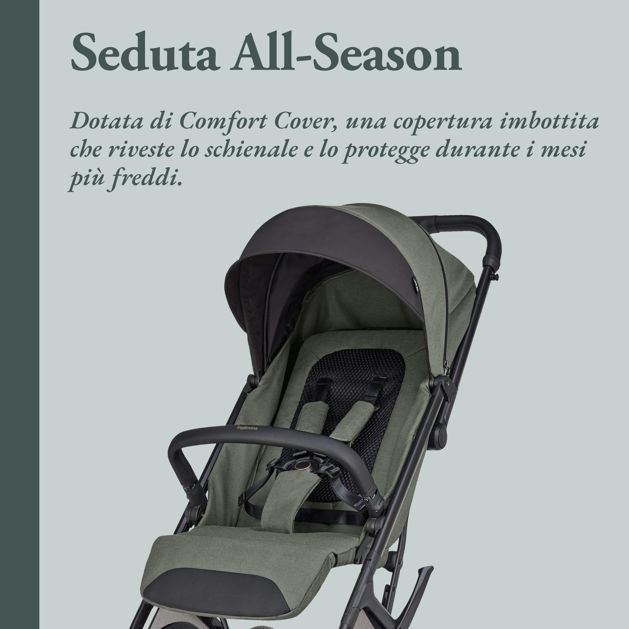 Inglesina Maior Passeggino Compatto 7,9 kg, Ruote Grandi Ammortizzate, Seduta Ampia All Season, UPF 50+, fino a 22 kg, Taiga Green
