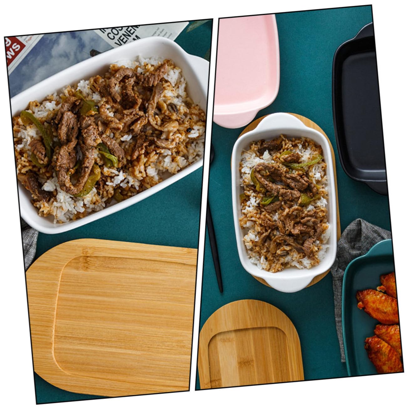 BESTYASH Bandeja Para Hornear Doble Asa Nórdico Plato De Almacenamiento Versátil Bandeja De Cerámica Para Hornear Pan De Horno Tapa De Madera Para Horno