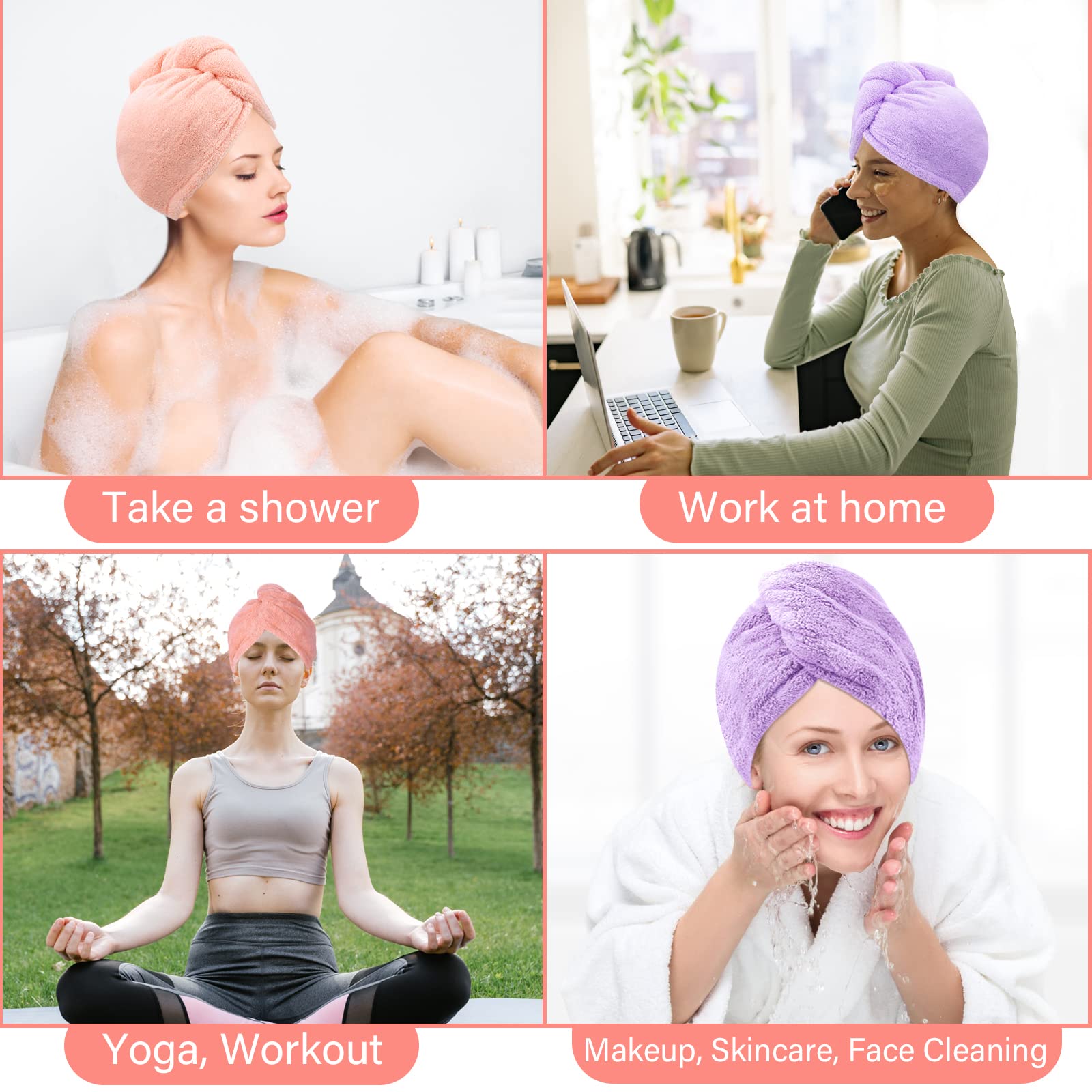 Serviette Cheveux Turban JITNGA 2 Pièces - Super Absorbante - Séchage Rapide - Anti-Frisottis - Violet Et Rose