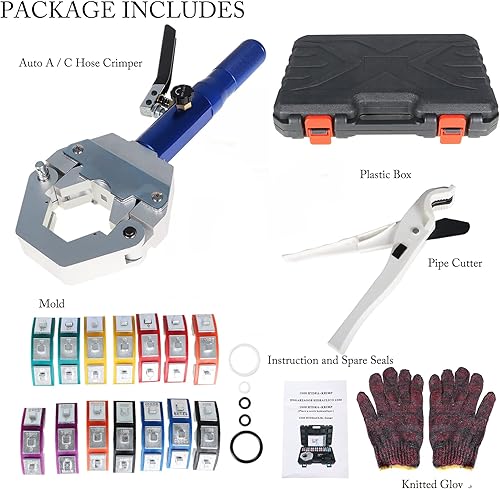 Miniatura 2 de Kit de crimpadora hidráulica de manguera de A/C, herramienta de reparación manual de aire acondicionado hidráulico multiusos, ligera, con 7 pares de