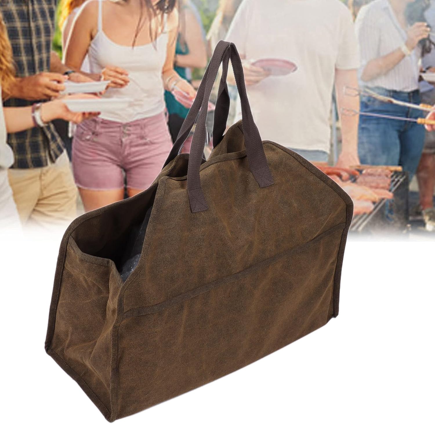 Portable Canvas Log Carrier - Firewood Storage Tote Bag for Fireplace Accessories - Organizer for Home and Outdoor