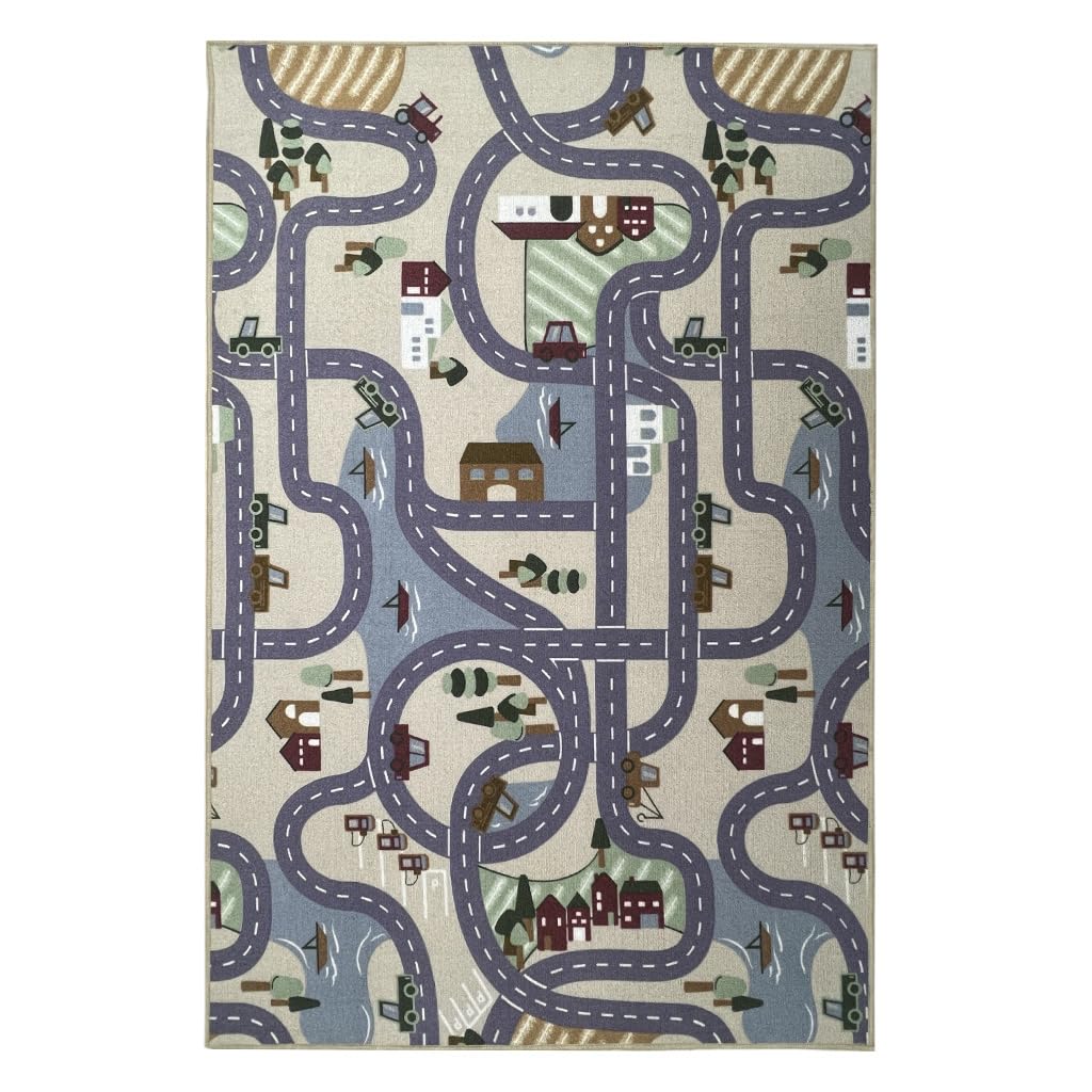 Alfombra Infantil Poble – diseño de Pueblo en Nylon Resistente– Ideal para Jugar con Coches– Segura, Lavable y Llena de Aventuras (200 x 200 cm)