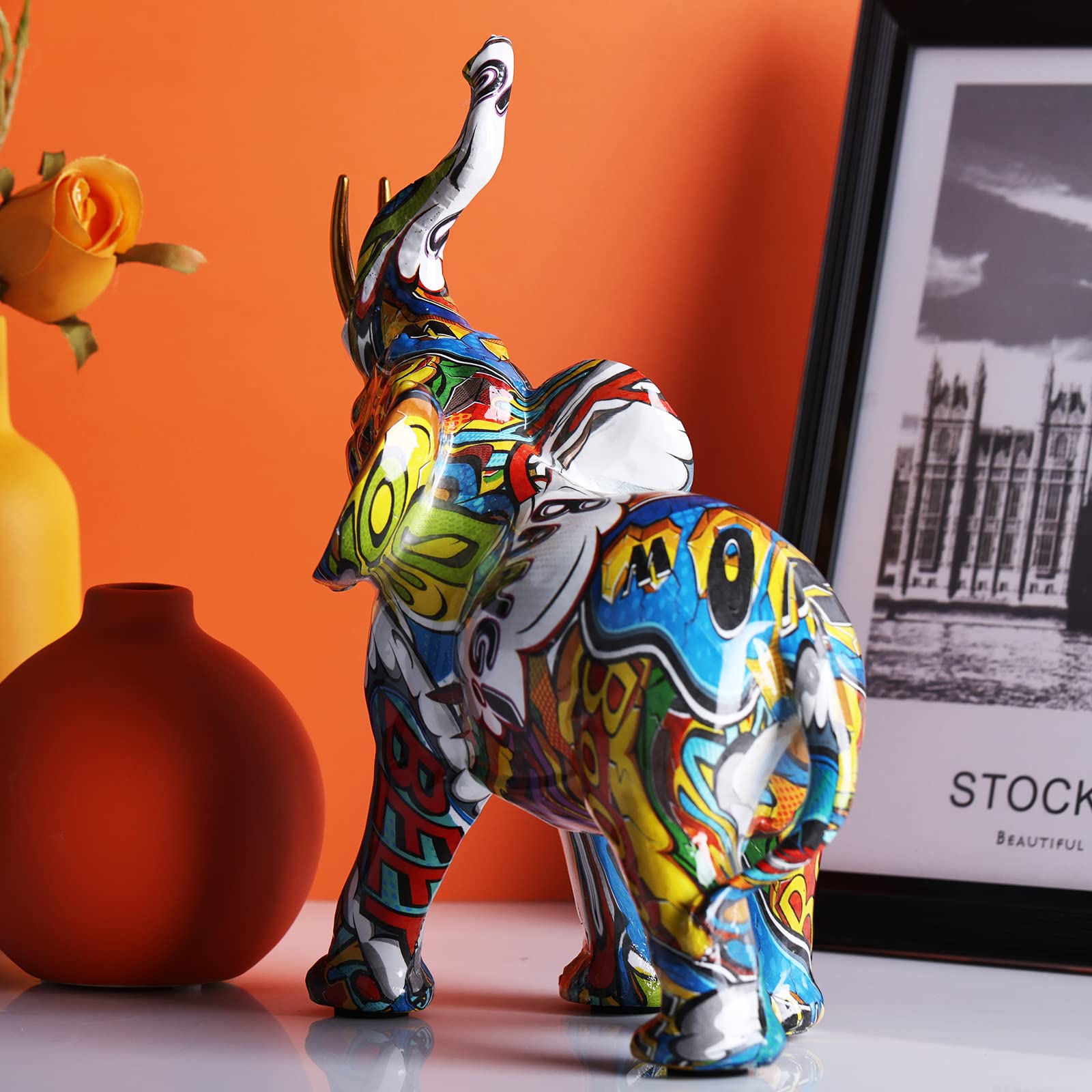 Bunte Elefanten-Statue Aus Kunstharz – 17,5 X 8,4 X 17,8 Cm, Deko Für Zuhause, Büro & Garten