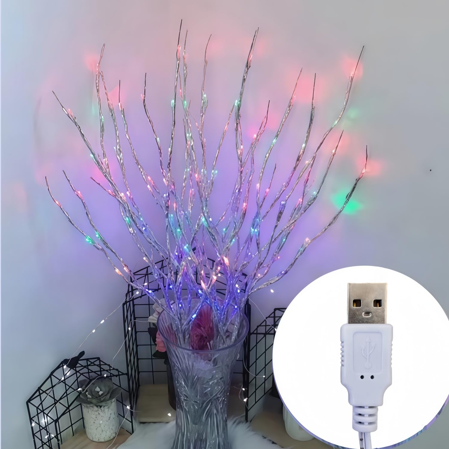 6 PCS LED Lighted Twig Branches 120 LED Beads Warm White Colored USB Operated Decorative Branch Lights for Vase Bedroom Restaurant Coffee Bar Library Party Photo Background 70CM