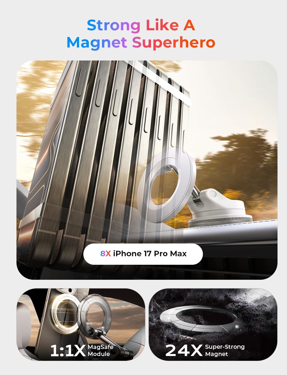 LISEN for Magsafe Car Mount, Cell Phone Holders for Your Car, Magnetic Car Accessories for Women Men Jeep Truck, Vacuum Gifts for iPhone 17 Pro Max 16 15 14 13 12, Samsung S25, Pearl White view 3
