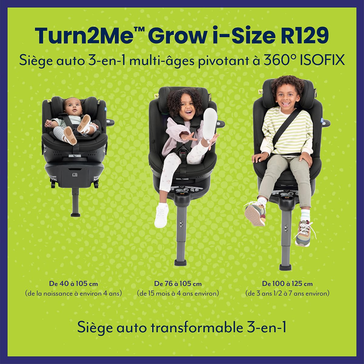 Graco Turn2Me Grow i-Size R129, siège auto 3-en-1 multi-âge rotatif à 360° ISOFIX, de 40 à 125 cm (de la naissance jusqu'à environ 7 ans), harnais à 5 points