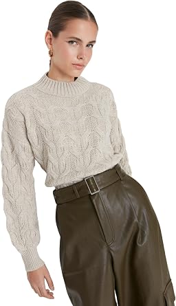 Trendyol Women's High Neck Patterned Regular Sweater Sweatshirt Pack of 1