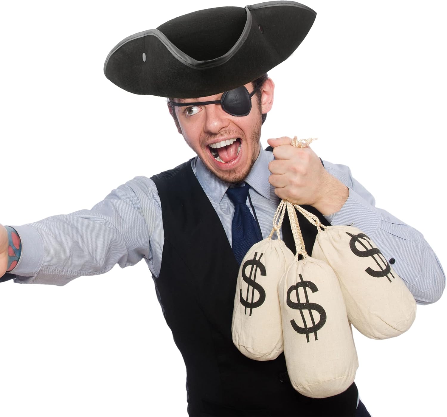 4 Pack Black Pirate Hat Tricorn Hat Buccaneer Hat for Halloween Cosplay Pirate Theme Party Costume Accessory - Image 3