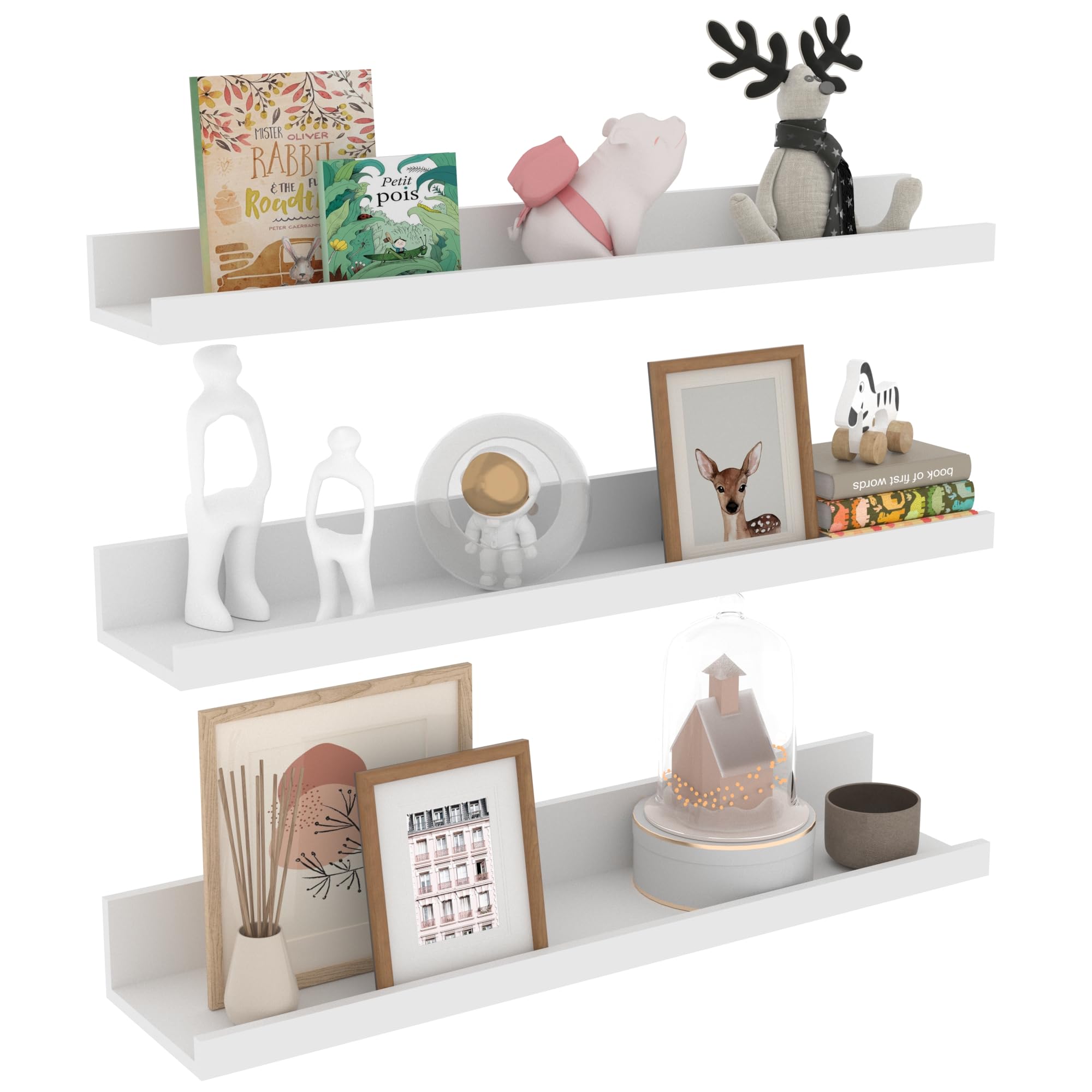 EXYGLO Juego de 3 Estanterias de Pared Madera Clásicos Modernos, 60cm Baldas Estanterias Pared Blanca para Salon, Cocina, Baño, Dormitorio, Ahorra Espacio en el Hogar.