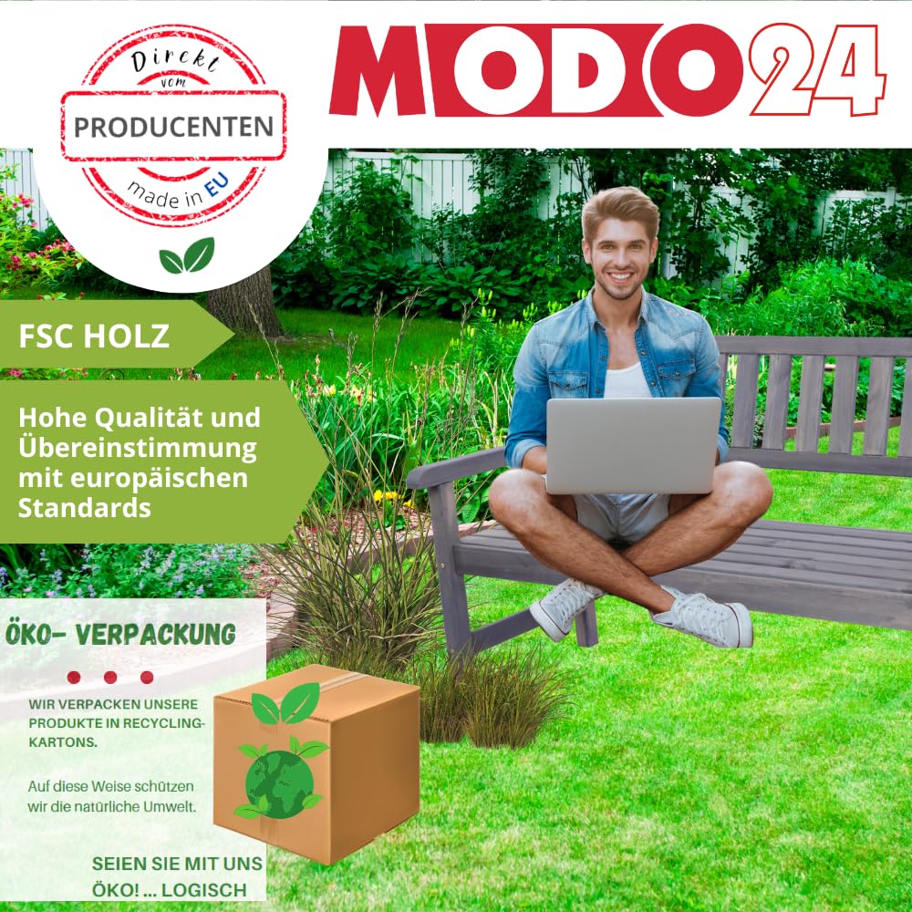 Gartenbank aus Holz, Schutzhülle aus PVC, Parkbank, Gartenmöbel, Sitzbank, Bank Friesenbank, Holzbank, 2-Sitzer, In- & Outdoor, FSC-Holz, Abmessungen 90x117x70 cm, Farbe: Grau