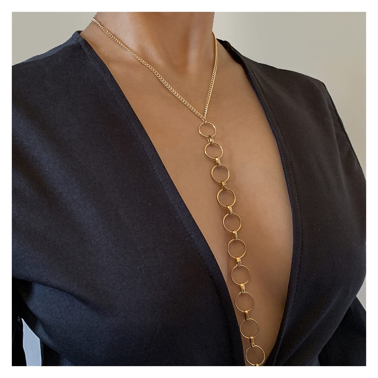 Body Chain Damen Kette - Goldfarbene einfache Strandkette mit Kreuzband für Taille und Bauch - Schwarze Harnaskette - Edler Schmuck für Damen - Accessoires