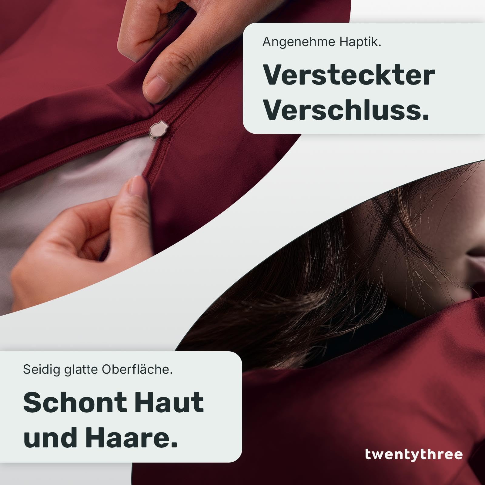 twenty:three® | Kissenbezug (2X) 40x80 cm Biking Red - 100% Tencel™ Lyocell (Lyocellfasern) - Kissenhülle, Kopfkissenbezug, Reißverschluss, Ultraweich, Hochwertig, Ganzjährig