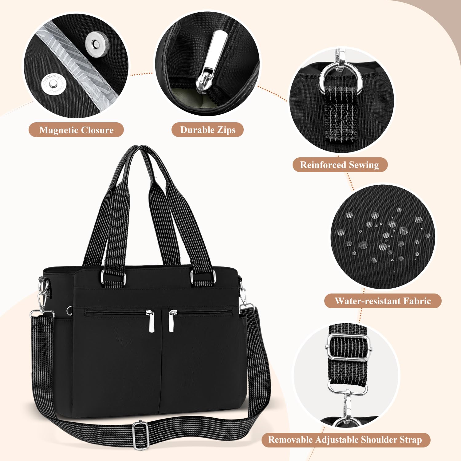 Umhängetasche Damen Groß Tasche Nylon Handtasche Gross mit Vielen Fächern Crossbody Bags Casual Leichte Tote Bag Mittelgroß mit Verstellbar Breitem Schultergurt für Uni, Schule, Shopper