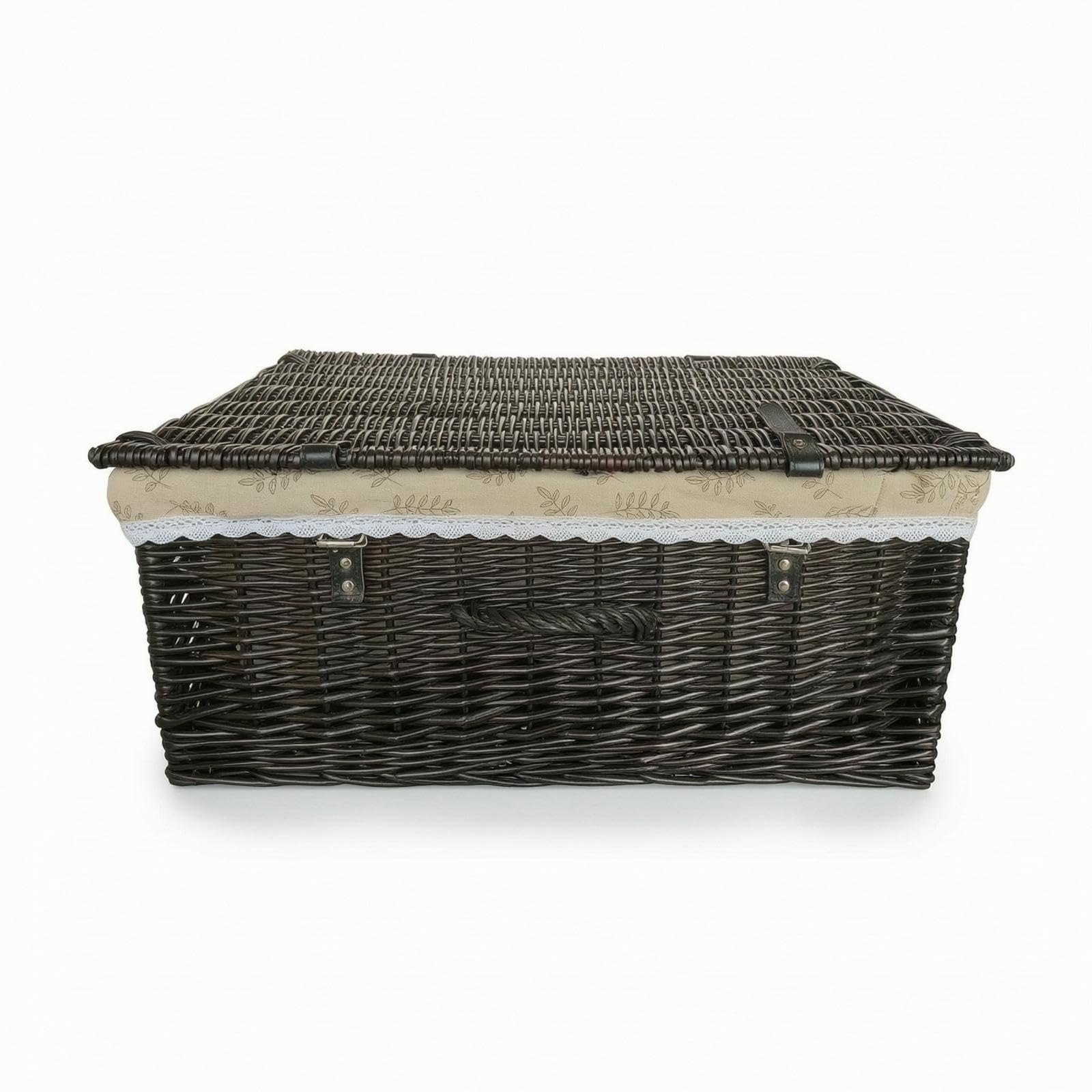 Woven Picnic Basket with Lid Picnic Basket with Lid Lidded for Outdoor Lunch, Park Black 61-43-27cm-image-45