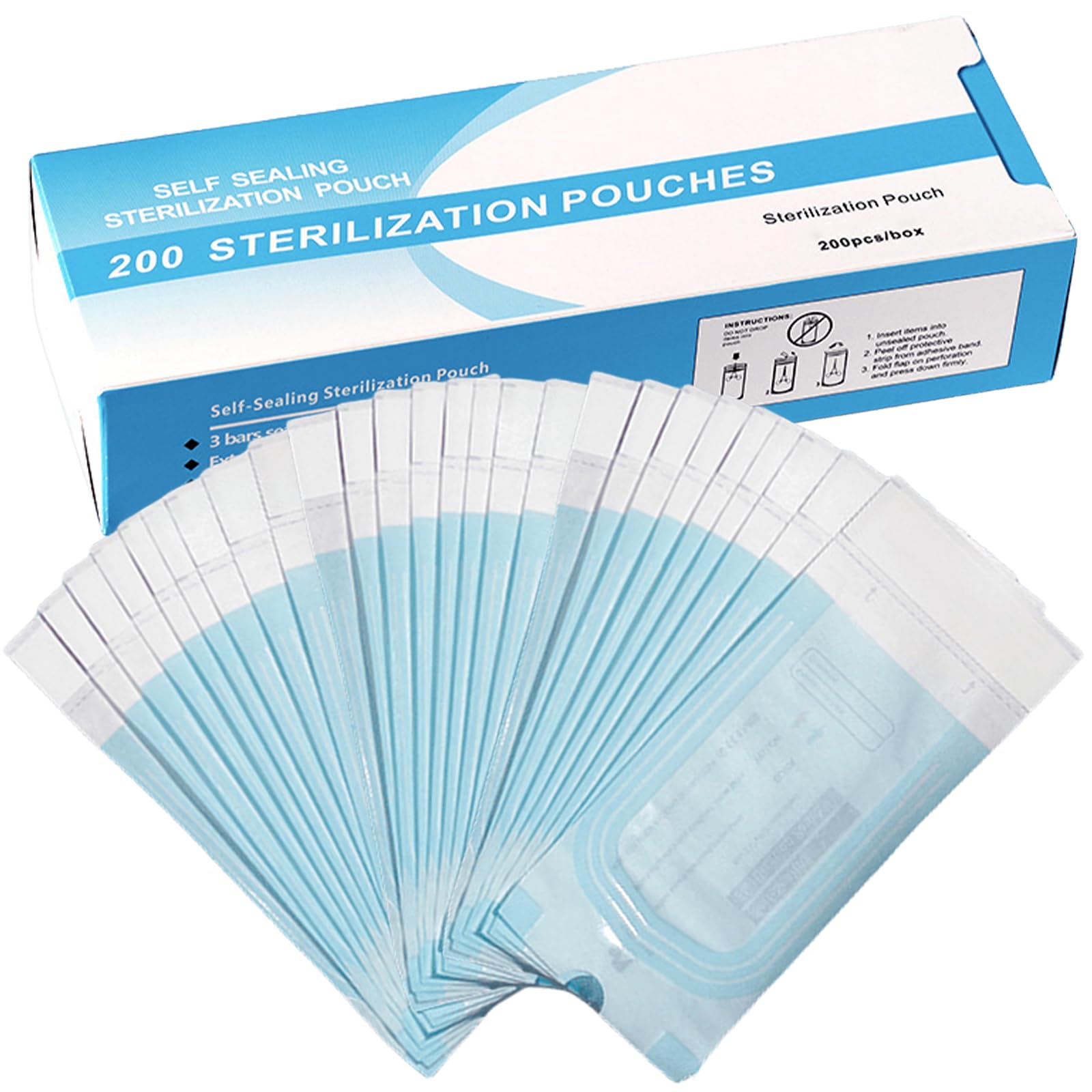 200 sacchetti per sterilizzazione, autoclave, sacchetti per sterilizzazione, sacchetti per sterilizzazione, monouso, autoadesivi, per utensili da denti, tatuaggi o manicure (135 x 260 mm)