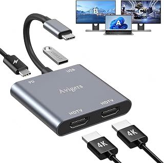 4-in-1 USB-C Dual-HDMI-Adapter, 4K, 100W PD, USB 3.0