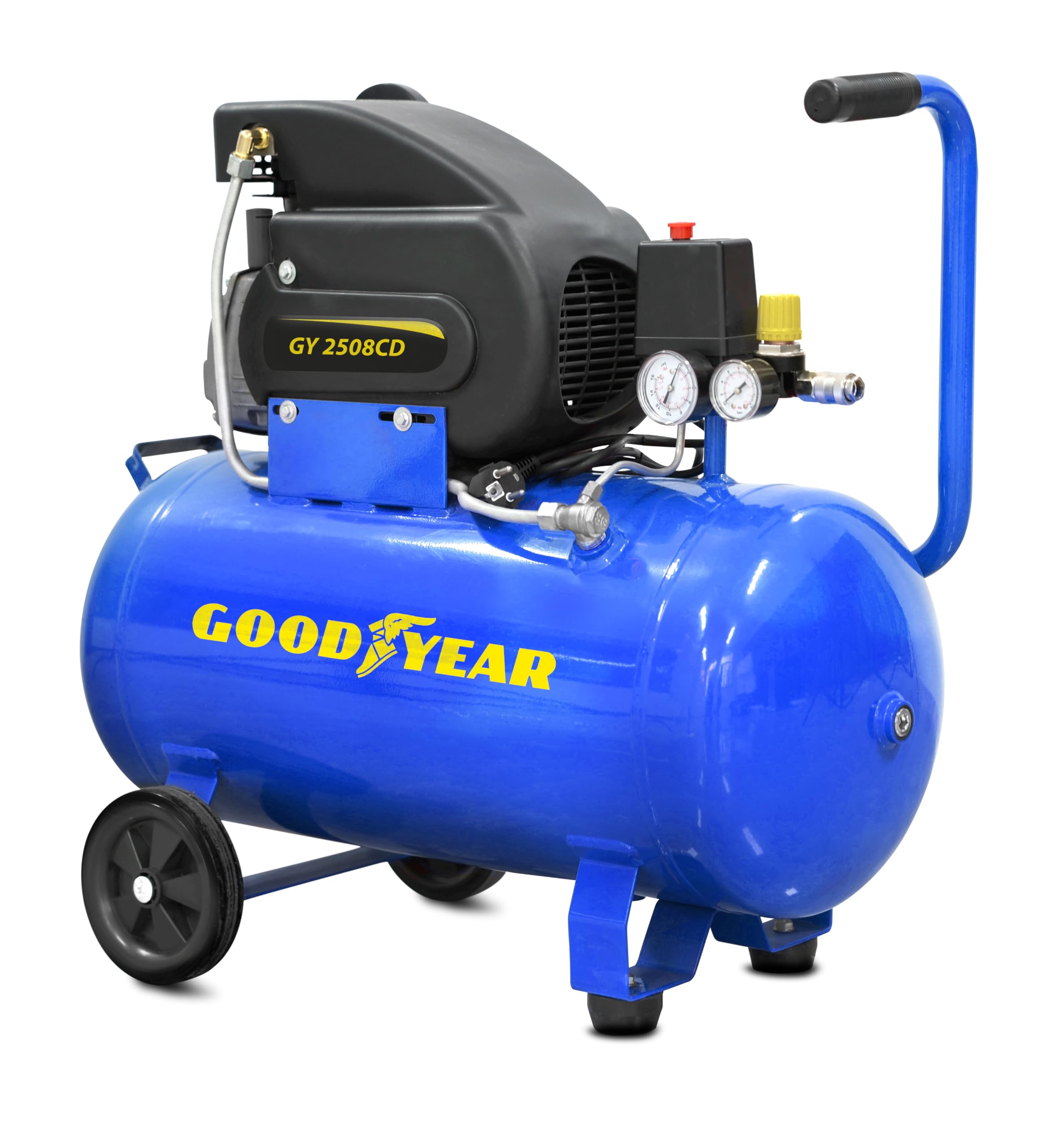 Goodyear - Compresor de Aire 50 Litros. Capacidad de Aspiración 210 litros/minuto. 2.800 rpm. Presión Nominal 8 bares/115 PSI. Protección Sobrecarga. Regulador de Alta Resistencia