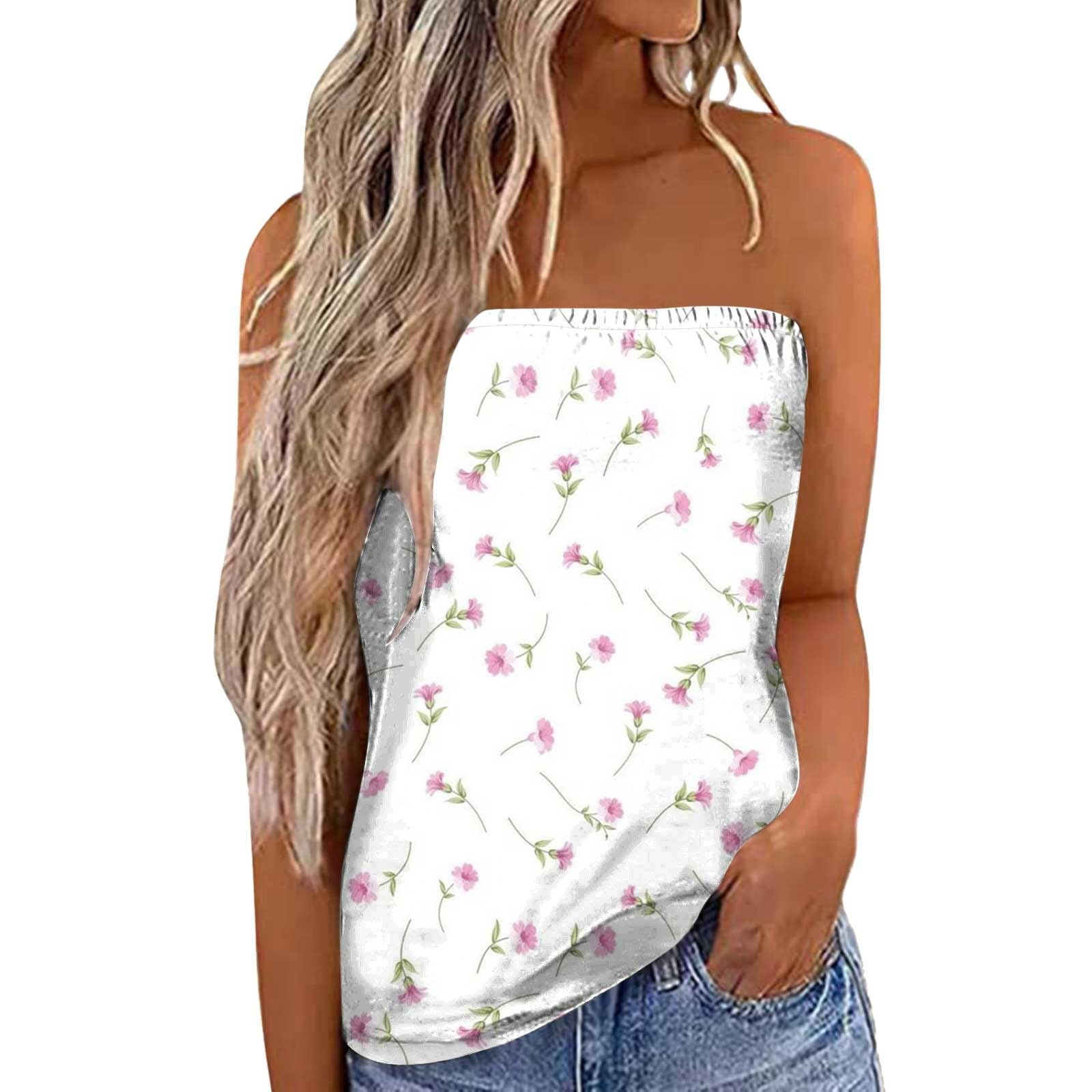 Vêtement Plage Soirée Débardeur Femme Floral Bustier Haut Sans
