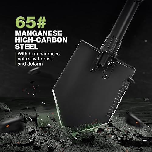 Miniatura 4 de REDCAMP - Pala plegable militar para campamento, herramienta de acero de alto carbono para cavar con mango triple con cubierta