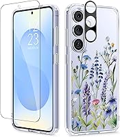 Vista 28 de GVIEWIN Funda protectora para Samsung Galaxy S25, transparente floral, delgada, a prueba de golpes, para mujer, no se pone amarilla, con protector