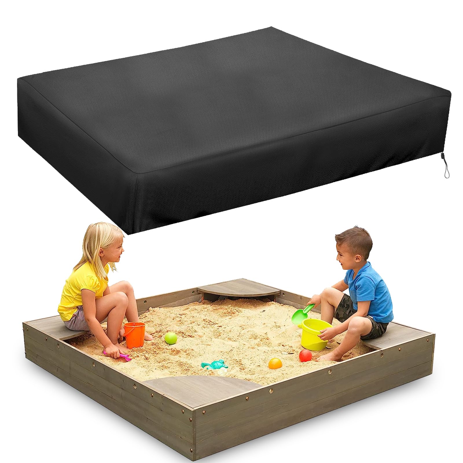 Sandbox Cover - 60"L x 60"W x 8"H, 420D Oxford Cloth, Waterproof, UV & Dust Resistant, Suitable for Children's Sandbox Protection (Square-Black)